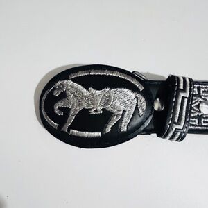 Mexican Black and Silver Horse Buckle Belt